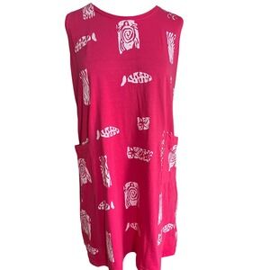 Island Beach Pink Sea Turtle Tribal Print Sleeveless Pocket Shift Dress L cover
